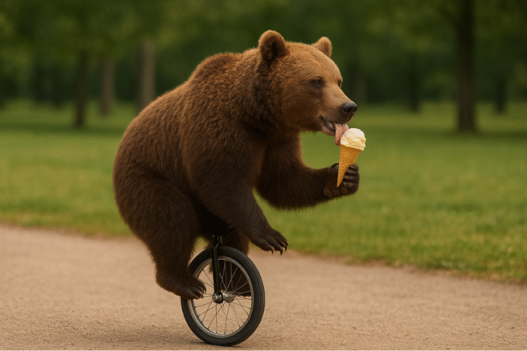 KI Slop Bär auf Einrad