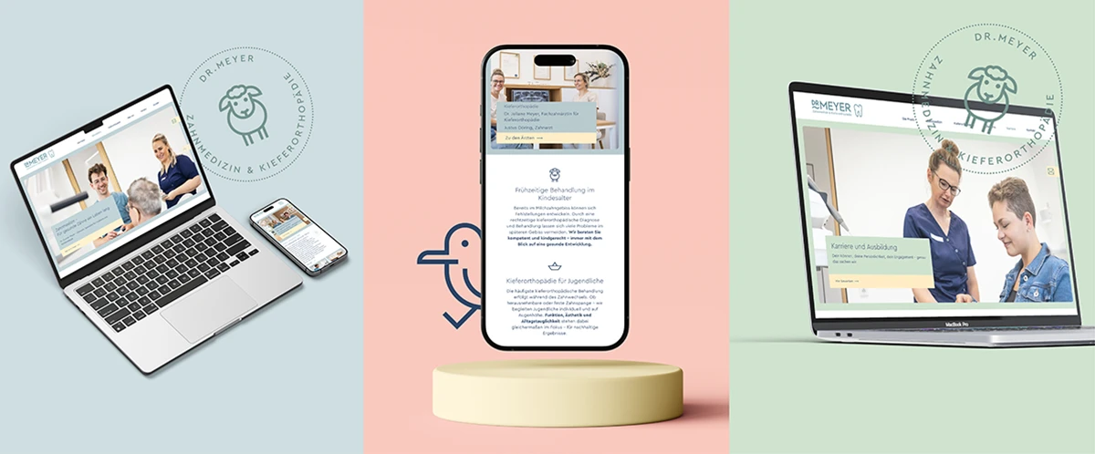 3 Ansichten des neuen Webdesign von Dr-Meyer - Zahnmedizin und Kieferorthopädie